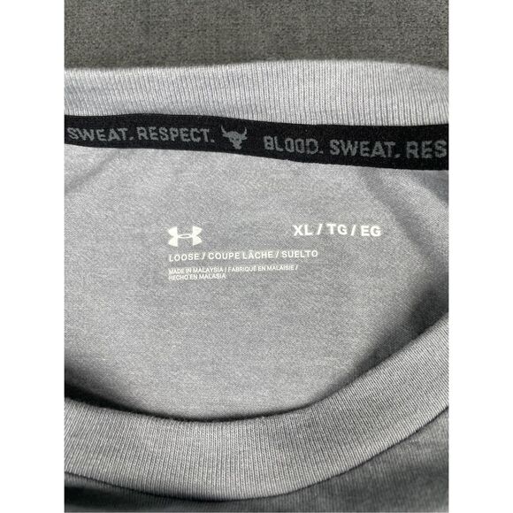 Under Armour Tee Mens XL Gray Project Rock Blood Sweat Respect Workout Shirt - Picture 4 of 6